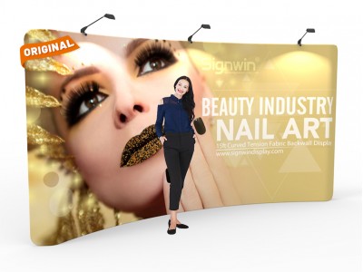 Custom 15ft Curved & Polyester Tension Fabric Trade Show Backwall Display