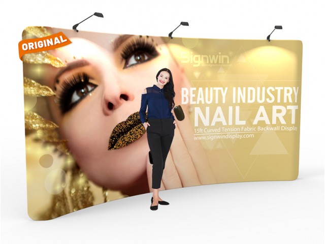 Custom 15ft Curved & Polyester Tension Fabric Trade Show Backwall Display