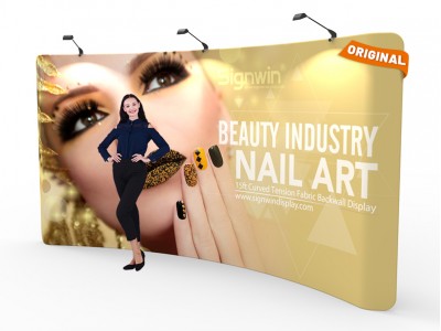 Custom 15ft Curved & Polyester Tension Fabric Trade Show Backwall Display