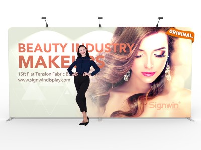 Custom 15ft Flat & Tube Tension Fabric Trade Show Backwall Display
