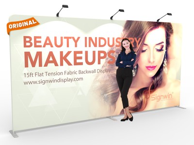 Custom 15ft Flat & Tube Tension Fabric Trade Show Backwall Display