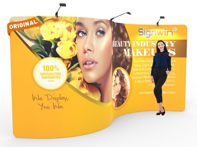 Custom 15ft S-Shaped & Fabulous Tension Fabric Trade Show Backwall Display Custom 15ft S-Shaped & Fabulous Tension Fabric Trade Show Backwall Display