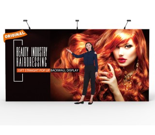 Custom 15ft Straight & Easy Fabric Pop Up Trade Show Backwall Display