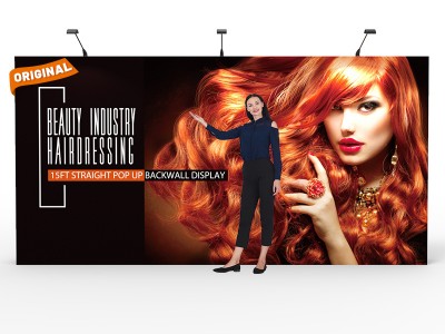 Custom 15ft Straight & Easy Fabric Pop Up Trade Show Backwall Display Custom 15ft Straight & Easy Fabric Pop Up Trade Show Backwall Display