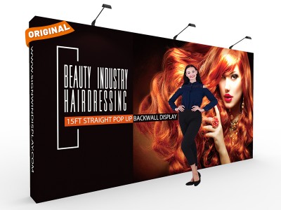 Custom 15ft Straight & Easy Fabric Pop Up Trade Show Backwall Display Custom 15ft Straight & Easy Fabric Pop Up Trade Show Backwall Display