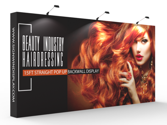 Custom 15ft Straight & Easy Fabric Pop Up Trade Show Backwall Display (Frame + Graphic)