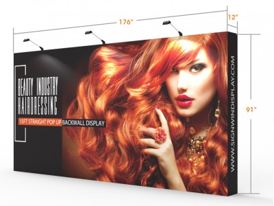 Custom 15ft Straight & Easy Fabric Pop Up Trade Show Backwall Display Custom 15ft Straight & Easy Fabric Pop Up Trade Show Backwall Display