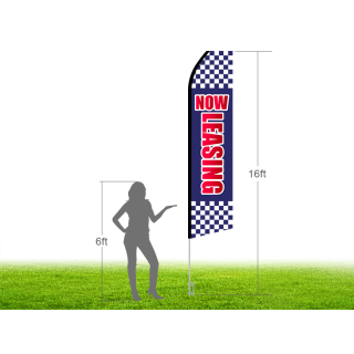 16ft NOW LEASING Stock Swooper Flag with Ground Stake 01