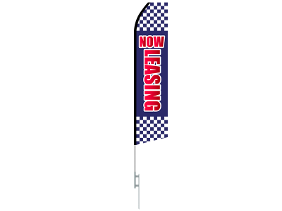 16ft NOW LEASING Stock Swooper Flag with Ground Stake 01