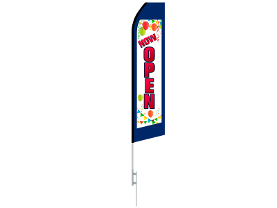 16ft NOW OPEN Stock Swooper Flag with Ground Stake 01