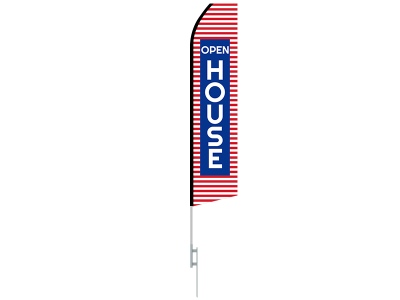 16ft OPEN HOUSE Stock Swooper Flag with Ground Stake 01