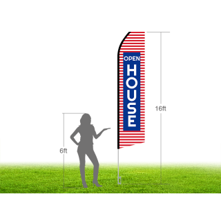 16ft OPEN HOUSE Stock Swooper Flag with Ground Stake 01