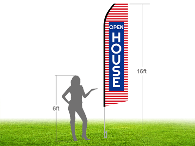 16ft OPEN HOUSE Stock Swooper Flag with Ground Stake 01