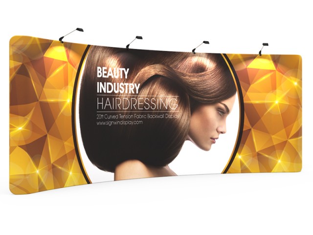 Custom 20ft Curved & Gorgeous Tension Fabric Trade Show Backwall Display (Frame + Graphic)