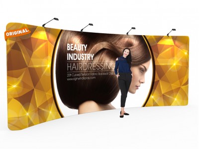 Custom 20ft Curved & Gorgeous Tension Fabric Trade Show Backwall Display Custom 20ft Curved & Gorgeous Tension Fabric Trade Show Backwall Display