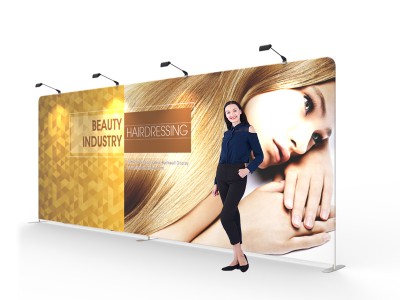 Custom 20ft Flat & Grand Tension Fabric Trade Show Backwall Display (Frame + Graphic)
