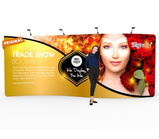 Custom 20ft S-Shaped & Elegant Tension Fabric Trade Show Backwall Display