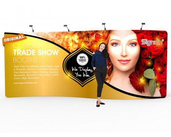 Custom 20ft S-Shaped & Elegant Tension Fabric Trade Show Backwall Display