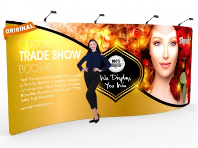 Custom 20ft S-Shaped & Elegant Tension Fabric Trade Show Backwall Display