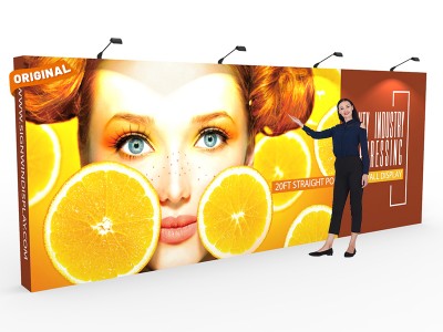 Custom 20ft Straight & Quick Fabric Pop Up Trade Show Backwall Display