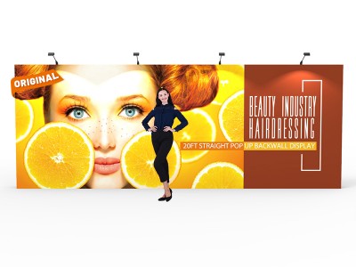 Custom 20ft Straight & Quick Fabric Pop Up Trade Show Backwall Display