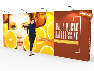Custom 20ft Straight & Quick Fabric Pop Up Trade Show Backwall Display
