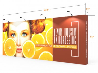 Custom 20ft Straight & Quick Fabric Pop Up Trade Show Backwall Display