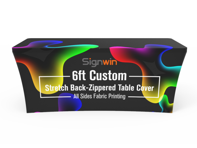 6ft Stretch Fit Back-Zippered Table Cover Custom Printing with Logo