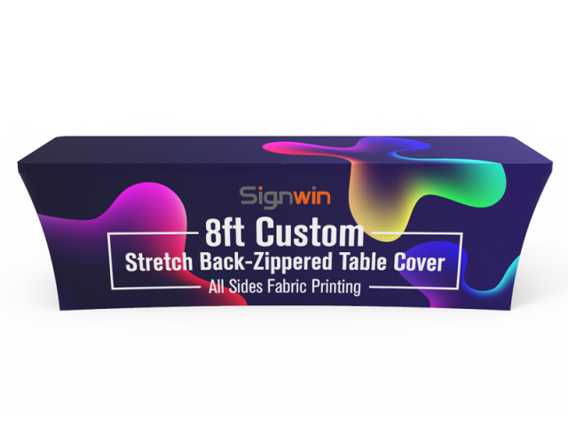 8ft Stretch Fit Back-Zippered Table Cover with Graphic Printing