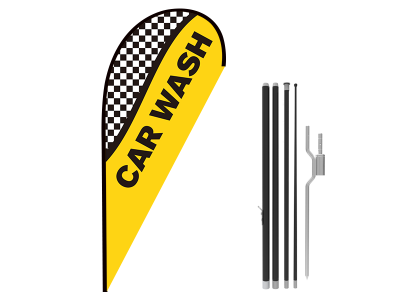 8ft CAR WASH Stock Teardrop Flag with Ground Stake 04