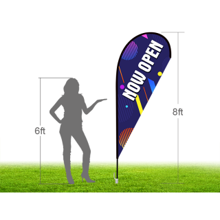 8ft NOW OPEN Stock Teardrop Flag with Ground Stake 03