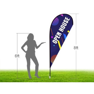 8ft OPEN HOUSE Stock Teardrop Flag with Ground Stake 01
