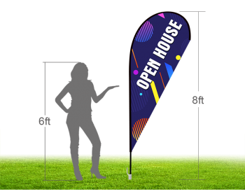 8ft OPEN HOUSE Stock Teardrop Flag with Ground Stake 01