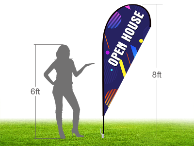 8ft OPEN HOUSE Stock Teardrop Flag with Ground Stake 01