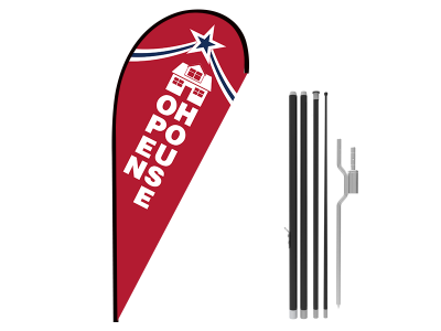 8ft OPEN HOUSE Stock Teardrop Flag with Ground Stake 04