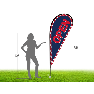 8ft OPEN Stock Teardrop Flag with Ground Stake 01