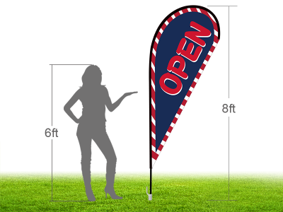 8ft OPEN Stock Teardrop Flag with Ground Stake 01