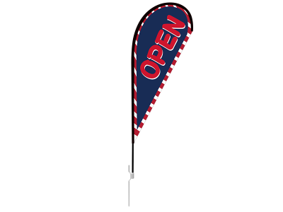 8ft OPEN Stock Teardrop Flag with Ground Stake 01