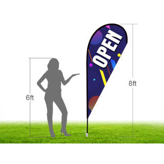 8ft OPEN Stock Teardrop Flag with Ground Stake 03