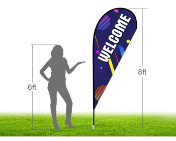 8ft WELCOME Stock Teardrop Flag with Ground Stake 01