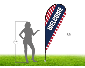 8ft WELCOME Stock Teardrop Flag with Ground Stake 02