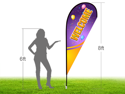 8ft WELCOME Stock Teardrop Flag with Ground Stake 03