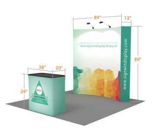 Custom 8ft Curved & Velcro Fabric Pop Up Trade Show Booth Backwall Display with Premium Case to Podium