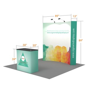 Custom 8ft Curved & Velcro Fabric Pop Up Trade Show Booth Backwall Display with Premium Case to Podium