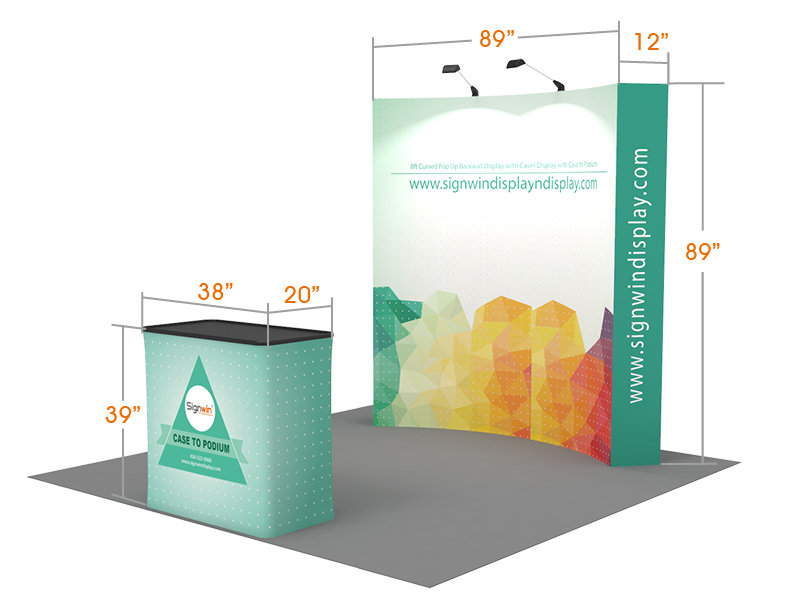 8ft Curved Fabric Tension Backwall Pop Up Trade Show Display Booth Free Printing 