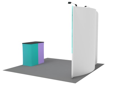 Custom 8ft Curved & Eye-Catching Tension Fabric Trade Show Booth Backwall Display with Durable Case to Podium (Frame + Graphic)