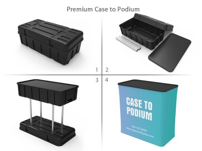 Custom 8ft Curved & Eye-Catching Tension Fabric Trade Show Booth Backwall Display with Durable Case to Podium