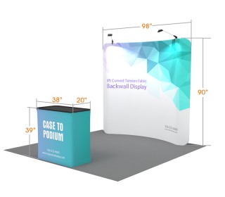 Custom 8ft Curved & Eye-Catching Tension Fabric Trade Show Booth Backwall Display with Durable Case to Podium