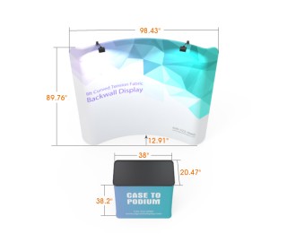 Custom 8ft Curved & Eye-Catching Tension Fabric Trade Show Booth Backwall Display with Durable Case to Podium