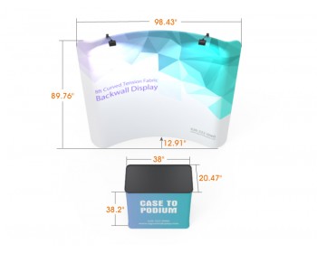 Custom 8ft Curved & Eye-Catching Tension Fabric Trade Show Booth Backwall Display with Durable Case to Podium